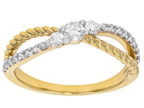 White Lab-Grown Diamond H SI1 14K Yellow Gold Over Sterling Silver Crossover Ring 0.40ctw