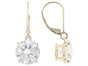 White Lab-Grown Diamond F VS 14K Yellow Gold Solitaire Dangle Earrings 5.00ctw