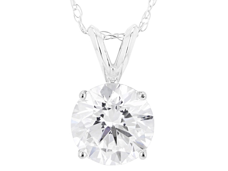 White Lab-Grown Diamond F VS 14K White Gold Solitaire Pendant With Chain 2.50ct