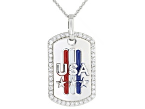 White Lab-Grown Diamond H SI2 Rhodium & Enamel Over Sterling Silver USA Dog Tag Pendant 0.75ctw