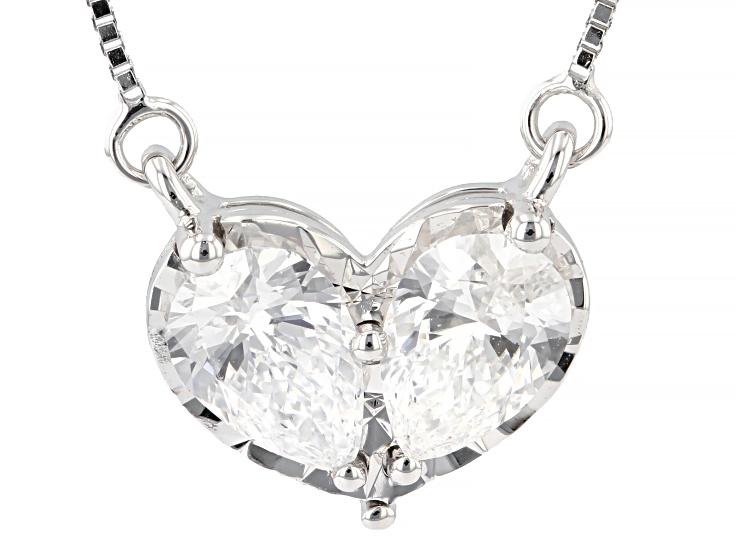 White Lab-Grown Diamond F SI1 10K White Gold Heart Station Necklace 0.50ctw