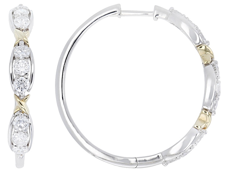 White Lab-Grown Diamond F SI2 10K White and Yellow Gold Hoop Earrings 2.00ctw