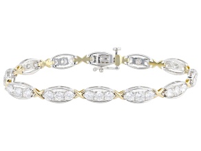 White Lab-Grown Diamond F SI2 10K White and Yellow Gold Tennis Bracelet 6.00ctw