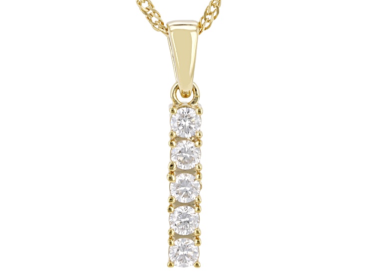 White Lab-Grown Diamond G-H SI 14K Yellow Gold Over Sterling Silver Solitaire Pendant/Chain 0.55ctw
