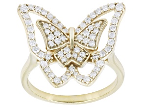 White Lab-Grown Diamond G-H SI 14K Yellow Gold Over Sterling Silver Butterfly Ring 0.65ctw