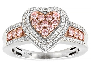 Pink and White Lab-Grown Diamond G-H SI Rhodium Over Sterling Silver Heart Ring 0.70ctw