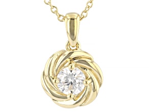 White Lab-Grown Diamond G SI2 14K Yellow Gold Over Sterling Silver Solitaire Pendant W/Chain 0.50ct