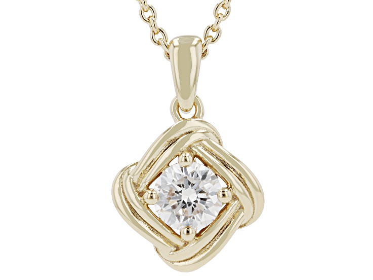 White Lab-Grown Diamond G SI2 14K Yellow Gold Over Silver Solitaire Pendant With Chain 0.50ctw