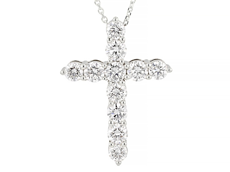 White Lab-Grown Diamond G SI Rhodium Over Sterling Silver Cross Pendant With Chain 3.00ctw