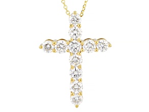 White Lab-Grown Diamond G SI 14K Yellow Gold Over Sterling Silver Cross Pendant With Chain 3.00ctw