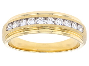 White Lab-Grown Diamond H SI2 10K Yellow Gold Men's Band Ring 0.50ctw