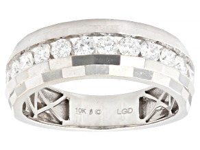White Lab-Grown Diamond H SI2 10K White Gold Mens Band Ring 1.00ctw