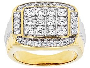 White Lab-Grown Diamond H SI2 14K Yellow Gold Over Sterling Silver Men's Ring 1.50ctw