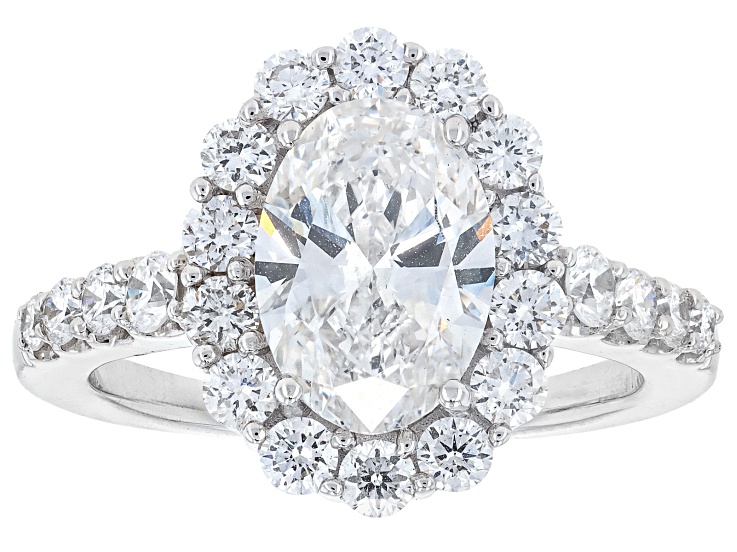 White Lab-Grown Diamond F VS2 14K White Gold Halo Ring 3.00ctw