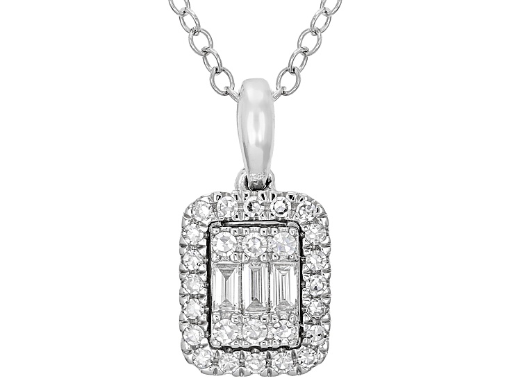 White Lab-Grown Diamond F-G VS2-SI1 Rhodium Over Sterling Silver Pendant With Chain 0.20ctw