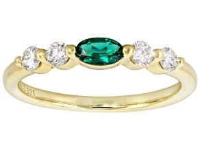 Lab Emerald & White Lab-Grown Diamond G-H SI 18K Gold Over Sterling Silver Band Ring 0.45ctw