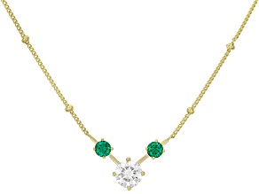 Lab Emerald & White Lab-Grown Diamond G-H SI 18K Gold Over Sterling Silver Necklace 1.05ctw