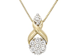 White Lab-Grown Diamond H SI2 10K Yellow Gold Cluster Slide Pendant With Chain 0.15ctw