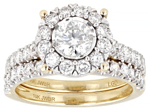 White Lab-Grown Diamond H SI2 10K Yellow Gold Halo Ring With Matching Band 2.00ctw