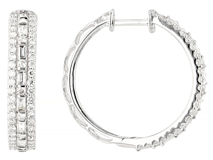 White Lab-Grown Diamond F SI2 10K White Gold Hoop Earrings 1.00ctw