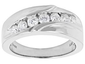 White Lab-Grown Diamond E-F VS Rhodium Over Sterling Silver Mens Band Ring 1.00ctw
