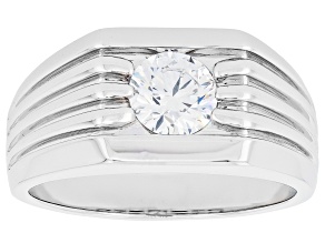White Lab-Grown Diamond E-F VS Rhodium Over Sterling Silver Mens Solitaire Band Ring 1.00ct