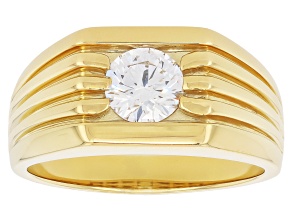 White Lab-Grown Diamond E-F VS 14K Yellow Gold Over Sterling Silver Mens Solitaire Band Ring 1.00ct
