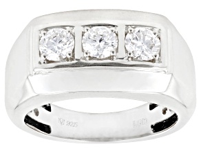 White Lab-Grown Diamond E-F VS Rhodium Over Sterling Silver Mens Band Ring 1.00ct