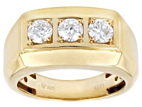 White Lab-Grown Diamond E-F VS 14K Yellow Gold Over Sterling Silver Mens Band Ring 1.00ct