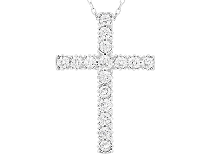 White Lab-Grown Diamond F SI 10K White Gold Cross Pendant With Chain 0.25ctw