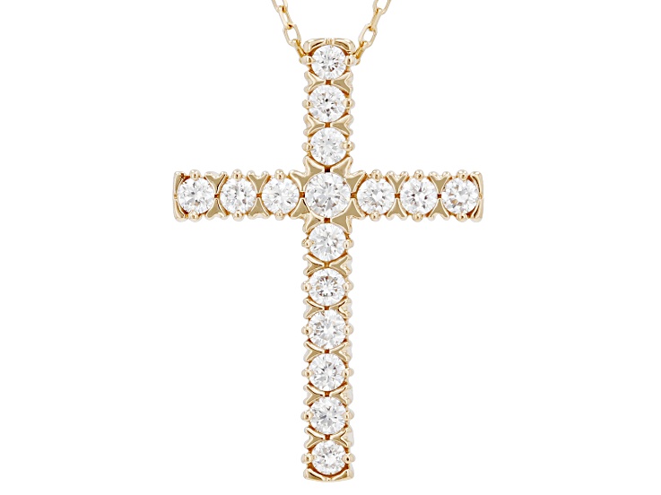 White Lab-Grown Diamond F SI 10K Yellow Gold Cross Pendant With Chain 0.25ctw