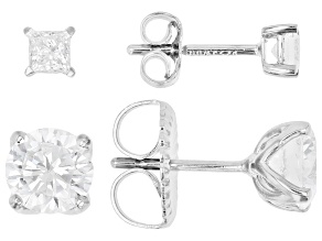 White Lab-Grown Diamond GH SI Rhodium Over Silver Solitaire Stud Earrings 2 Pairs 2.08ctw