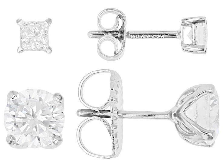 White Lab-Grown Diamond GH SI Rhodium Over Silver Solitaire Stud Earrings 2 Pairs 2.08ctw