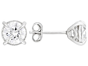 Round Lab-Grown Diamond Solitaire Stud Earrings In Rhodium Over Sterling Silver 2.00ctw