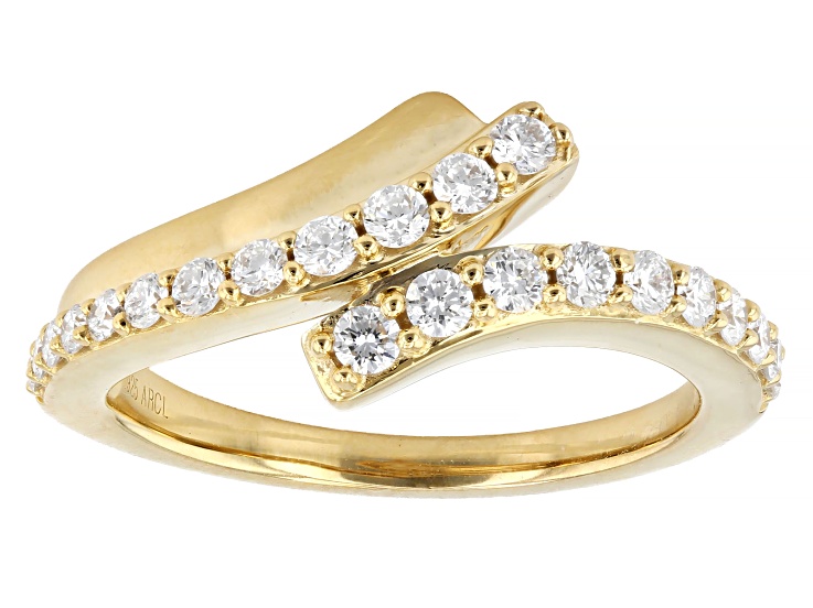 White Lab-Grown Diamond F-G SI 14K Yellow Gold Over Sterling Silver Bypass Ring 0.50ctw