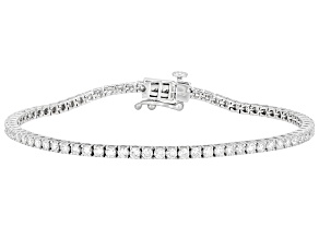Round White Lab-Grown Diamond G-H SI Rhodium Over Sterling Silver Tennis Bracelet 3.00ctw