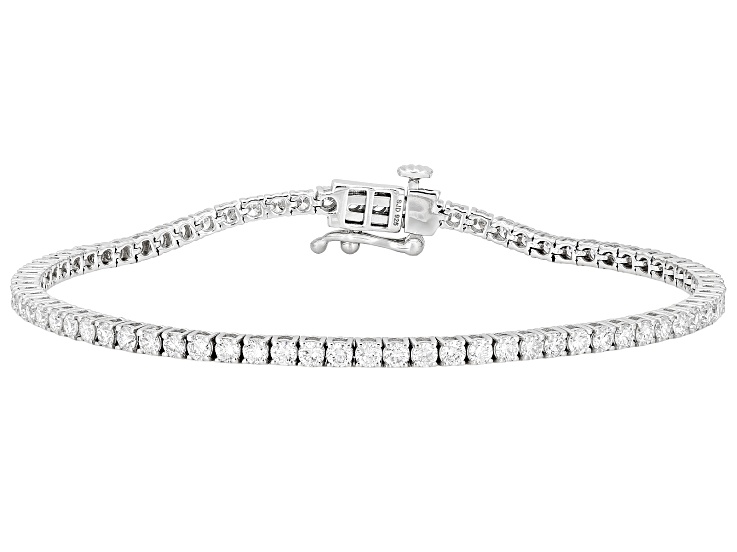 Round White Lab-Grown Diamond G-H SI Rhodium Over Sterling Silver Tennis Bracelet 3.00ctw