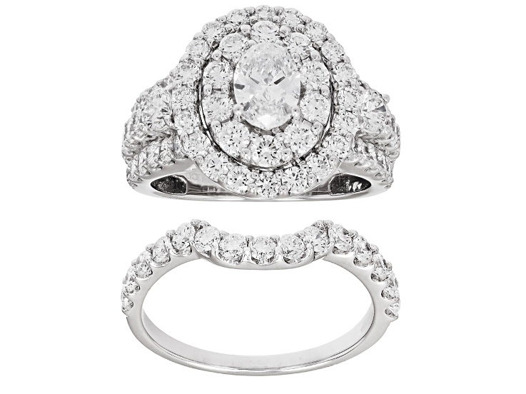 White Lab-Grown Diamond G-H SI1 14K White Gold Halo Ring With Matching Band 4.00ctw