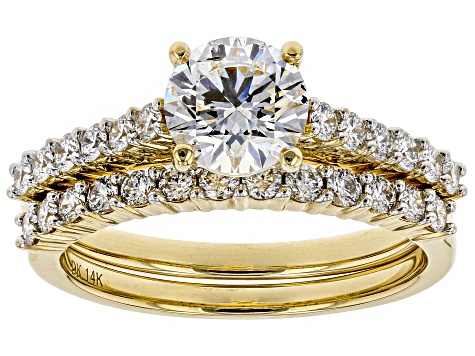 White Lab-Grown Diamond 14K Yellow Gold Engagement Ring With Matching Band