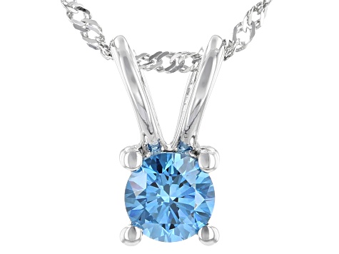 Blue Lab-Grown Diamond 14K White Gold Pendant With 18" Singapore Chain 0.34ct