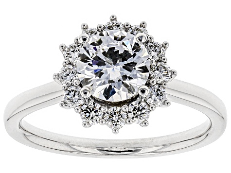 White Lab-Grown Diamond 14K White Gold Halo Engagement Ring 1.42ctw