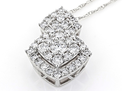 White Lab-Grown Diamond 14K White Gold Cluster Pendant With An 18" Singapore Chain 0.72ctw