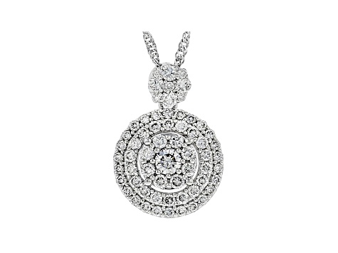 White Lab-Grown Diamond 14K White Gold Cluster Pendant With 18" Singapore Chain 0.65ctw