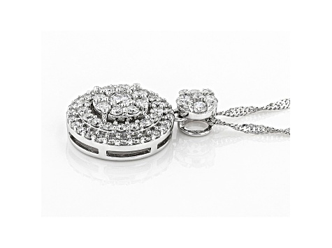 White Lab-Grown Diamond 14K White Gold Cluster Pendant With 18" Singapore Chain 0.65ctw