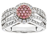 Peach-Pink And White Lab-Grown Diamond 14K White Gold Cluster Ring 0.80ctw
