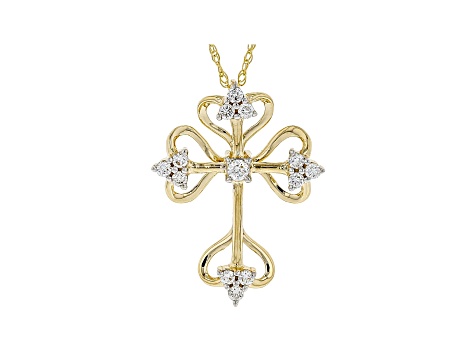 White Lab-Grown Diamond 14k Yellow Gold Cross Pendant With 18" Rope Chain 0.35ctw