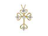 White Lab-Grown Diamond 14k Yellow Gold Cross Pendant With 18" Rope Chain 0.35ctw