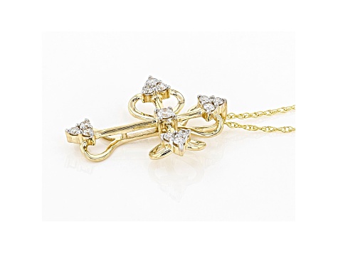 White Lab-Grown Diamond 14k Yellow Gold Cross Pendant With 18" Rope Chain 0.35ctw