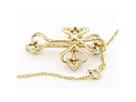 White Lab-Grown Diamond 14k Yellow Gold Cross Pendant With 18" Rope Chain 0.35ctw