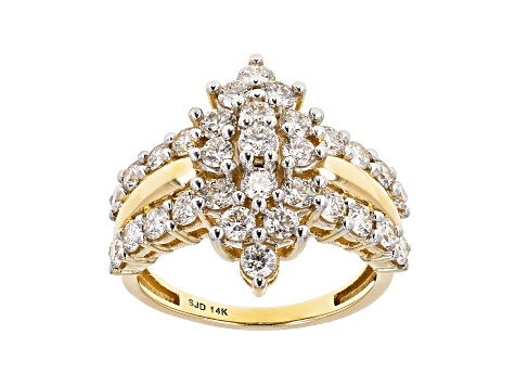 White Lab-Grown Diamond 14k Yellow Gold Cluster Ring 1.95ctw